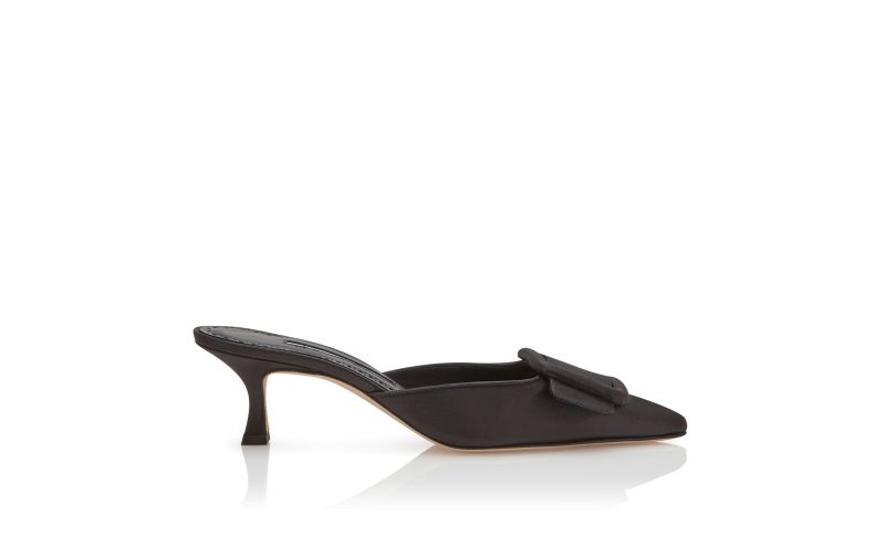 Side view of Maysale, Black Cotton Buckle Detail Mules  - AU$708.00