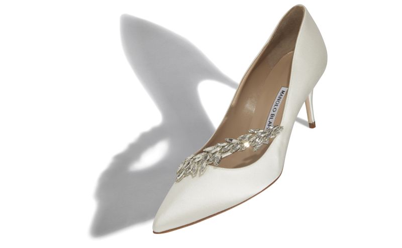 Nadira 70, White Satin Jewel Buckle Pumps - AU$1,875.00