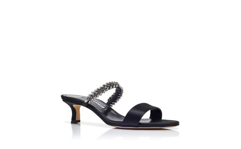Kifasan, Black Satin Jewel Embellished Mules - US$1,315.00