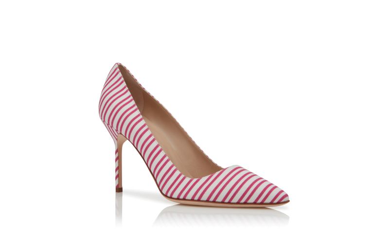 Bb 90, Pink Cotton Striped Pointed Toe Pumps  - US$725.00