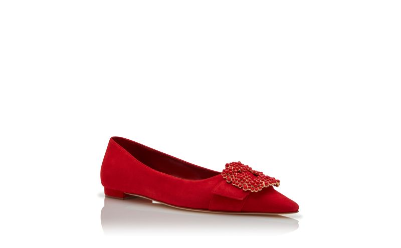 Gibfla, Red Suede Pearl Buckle Flat Pumps - AU$1,341.00