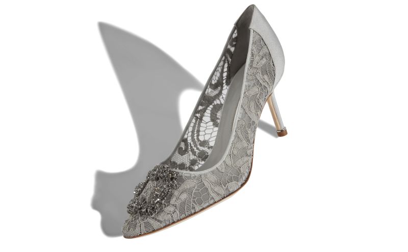 Hangisi lace 70, Grey Lace Jewel Buckled Pumps - £915.00