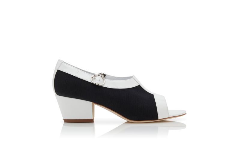 Side view of Watani, White and Black Cotton Open Toe Sandals - US$975.00