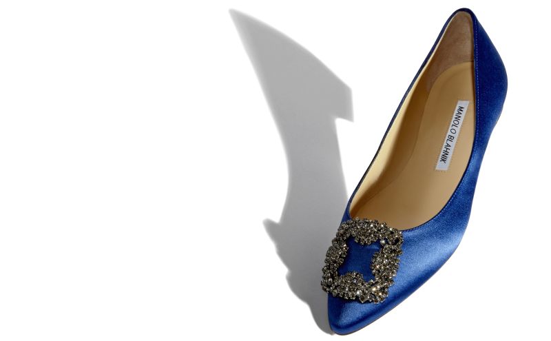 Hangisiflat, Blue Satin Jewel Buckle Flat Pumps - €995.00