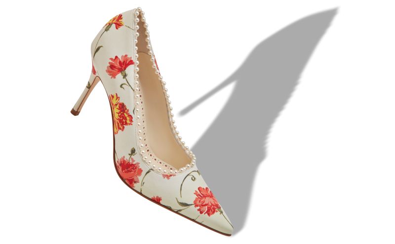 Kifat, Ivory Satin Pearl Detail Pumps - US$1,345.00 