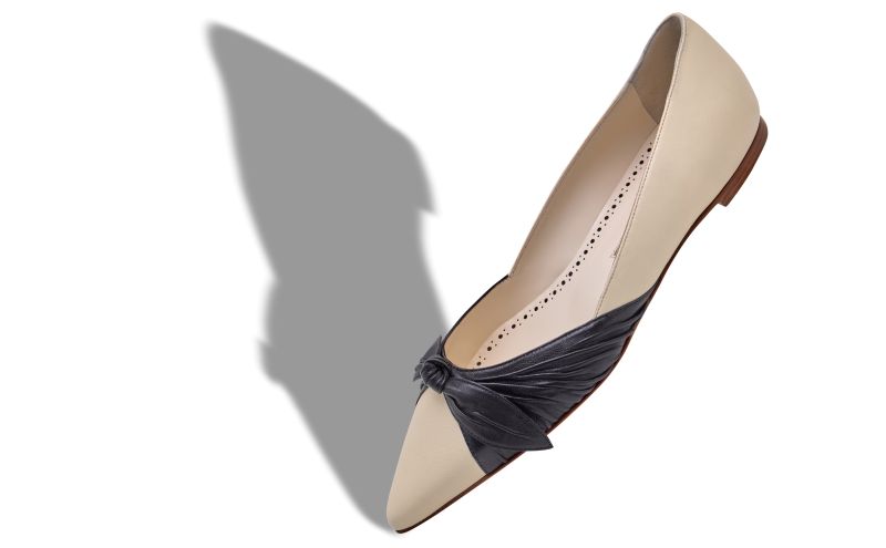 Terkaflat, Cream and Black Nappa Leather Flat Pumps - US$537.00