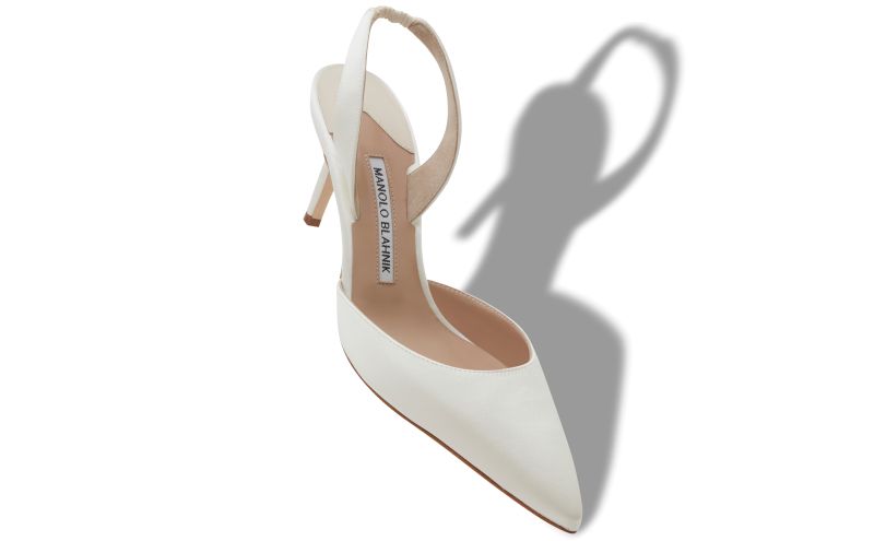 Carolyne 70, Light Cream Satin Slingback Pumps - US$795.00 