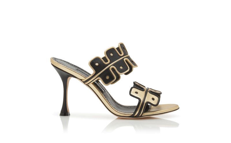 APLINANU, Black and Gold Nappa Leather Mules, 1350 USD