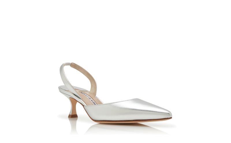 Carolyne 50, Silver Nappa Leather Slingback Pumps - US$795.00