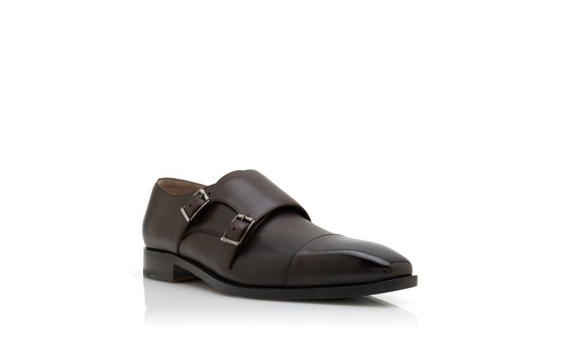 Designer Dark Brown Calf Leather Monk Strap Shoes
