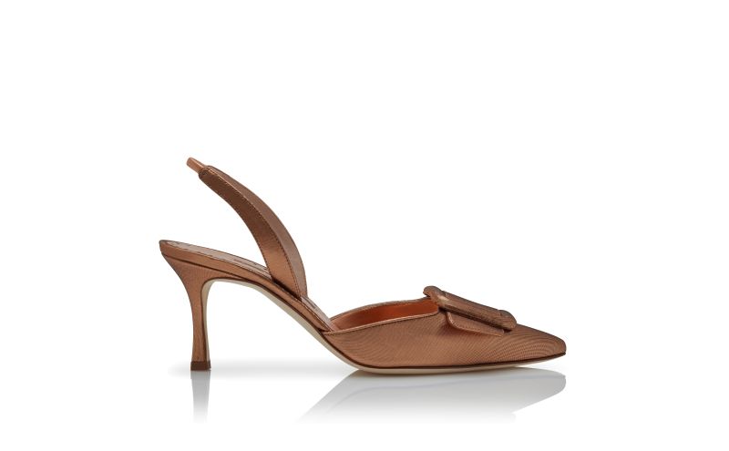 Side view of Maysli, Bronze Cotton Slingback Pumps - AU$768.00