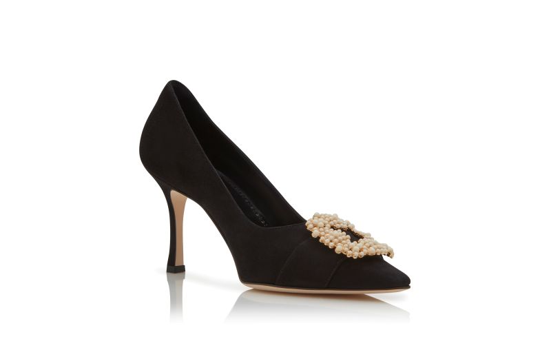 Giboa, Black Suede Pearl Buckle Pumps - £675.00