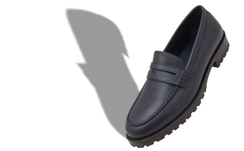 Randy, Navy Blue Calf Leather Penny Loafers - US$1,045.00