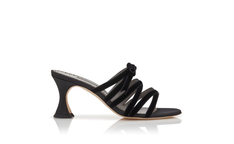 Side view of Clementel, Black Silk Criss-Cross Mules - €865.00
