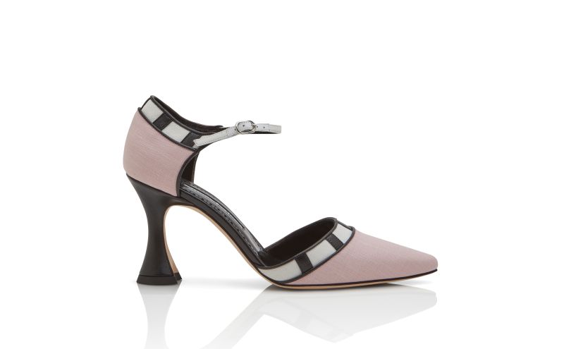Side view of Douka, Pink, Black and Cream Linen Pointed Toe Pumps - £448.00
