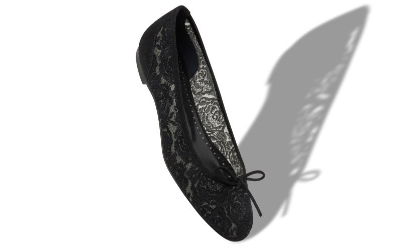 Verizzo, Black Lace Pointed Toe Flat Pumps - US$525.00 
