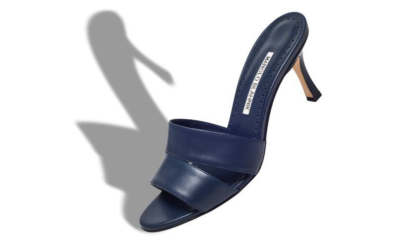 Iacopo, Navy Blue Calf Leather Open Toe Mules - US$795.00