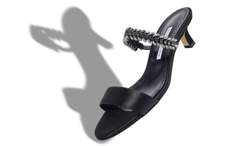 Kifasan, Black Satin Jewel Embellished Mules - US$1,315.00