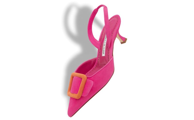 Designer Pink and Orange Suede Buckle Slingback Mules