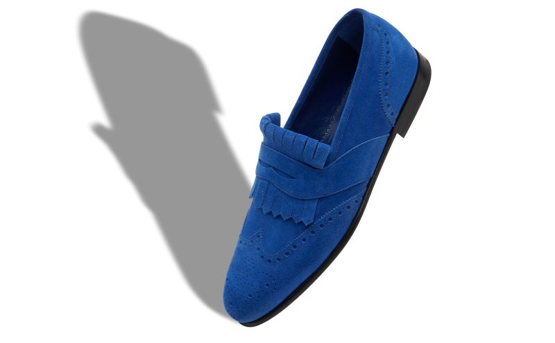 Agasio, Bright Blue Suede Kiltie Loafers - US$895.00