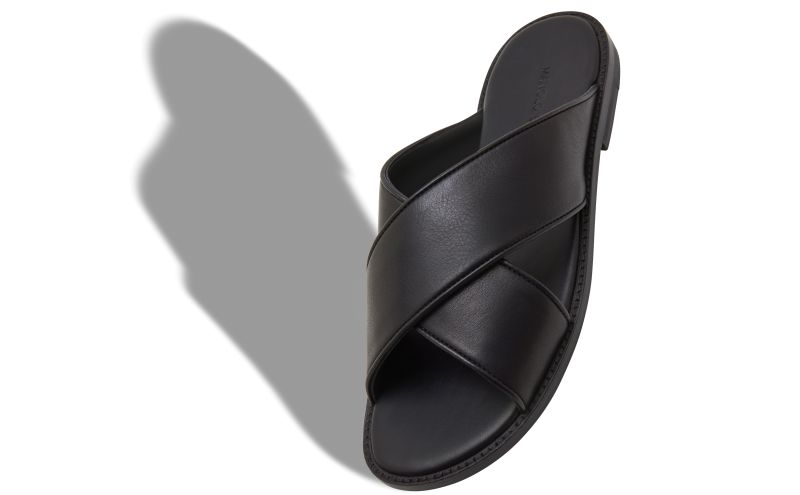 Otawi, Black Calf Leather Crossover Sandals - US$775.00
