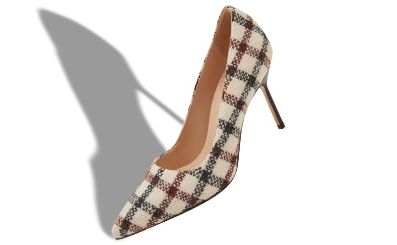 Bb 90, Light Beige Wool Tartan Pointed Toe Pumps - US$845.00