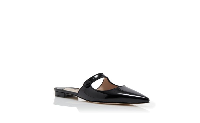 Camparimuflat, Black Patent Leather Mary Jane Flat Mules - US$885.00