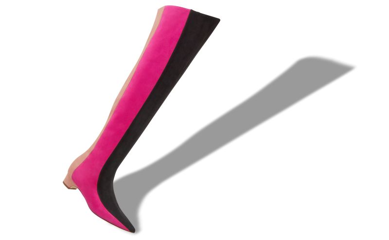 Chicuyu, Black, Pink and Beige Suede Thigh High Boots  - CA$2,135.00 