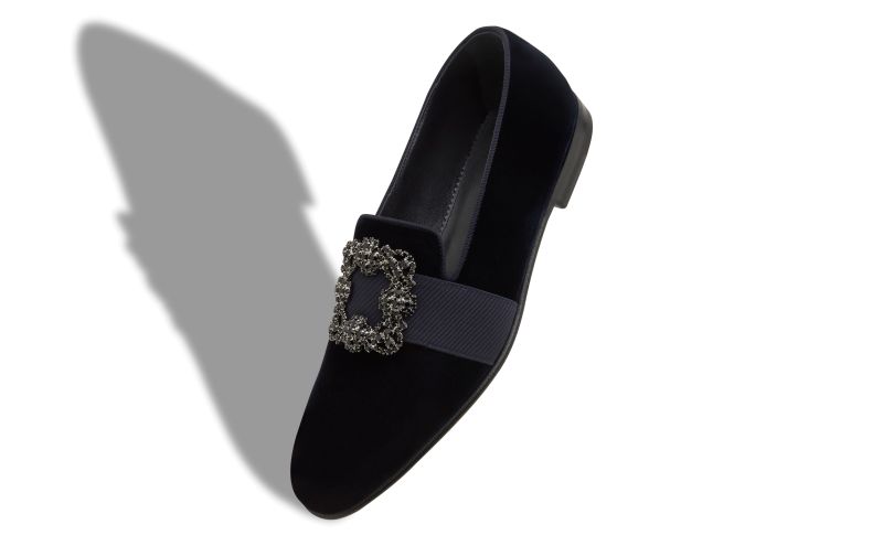 Carlton, Dark Blue Velvet Jewelled Buckle Loafers - €1,175.00