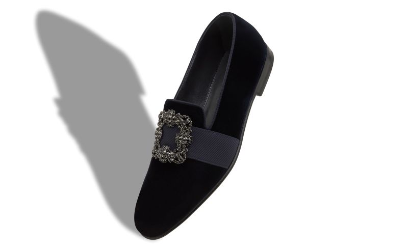 Carlton, Dark Blue Velvet Jewelled Buckle Loafers - £975.00