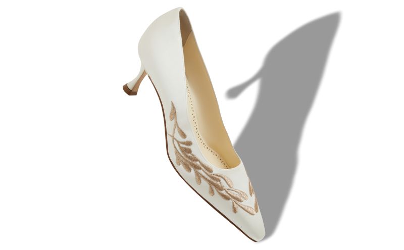 Feza, White and Gold Satin Pumps - US$1,250.00 