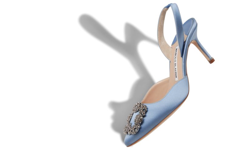 Hangisli, Light Blue Satin Jewel Buckle Slingback Pumps - €1,075.00