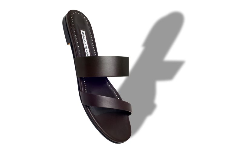 Serrato, Dark Brown Calf Leather Flat Sandals - US$465.00 