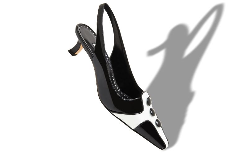 Pergamum, Black and White Patent Leather Slingback Pumps - US$1,165.00 