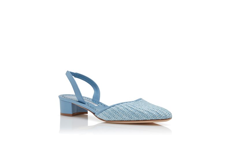 Raffro, Light Blue Raffia Slingback Pumps - £685.00