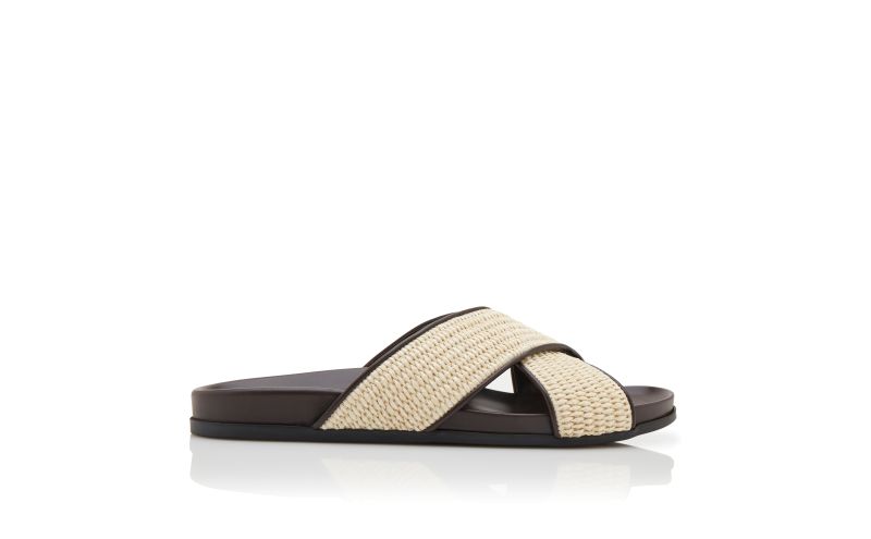 Side view of Chiltern, Dark Cream and Brown Raffia Flat Sandals - CA$875.00