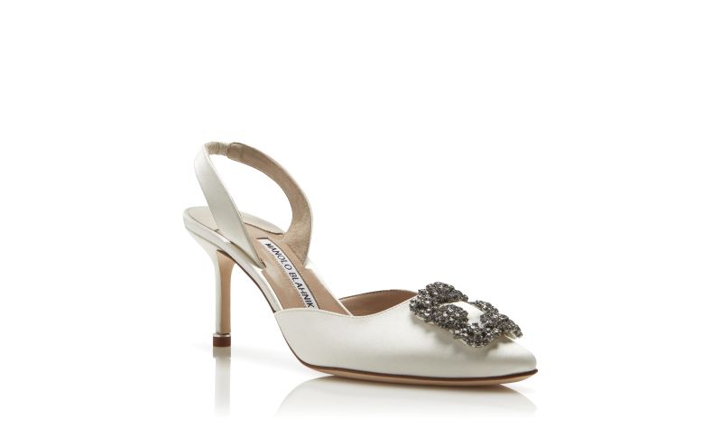 Hangisli, White Satin Jewel Buckle Slingback Pumps - £945.00