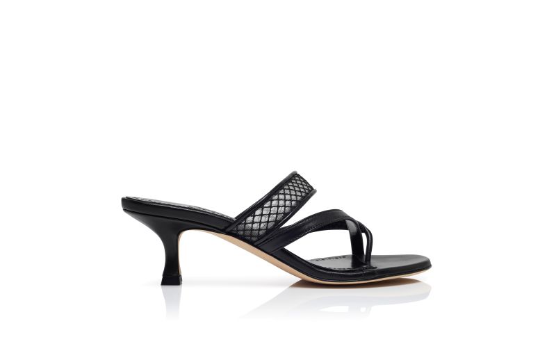 Side view of Sulna, Black Nappa Leather Mules - US$448.00