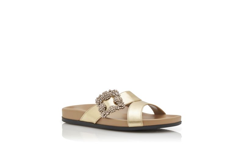 Chilanghi, Gold Nappa Leather Jewel Buckle Flat Mules - €1,075.00