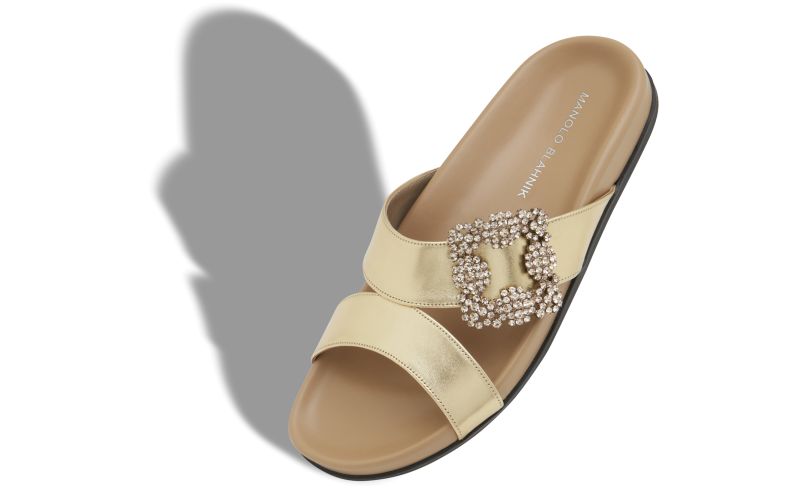 Chilanghi, Gold Nappa Leather Jewel Buckle Flat Mules - £925.00