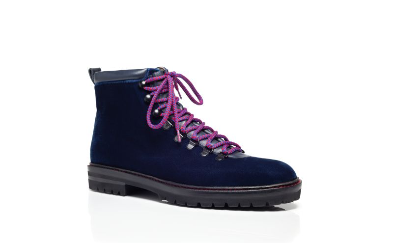 Calaurio, Navy Blue Velvet Lace Up Boots - US$568.00