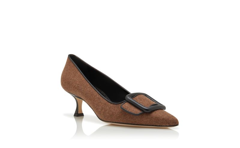 Maysalepump, Brown and Black Wool Buckle Detail Pumps - US$950.00