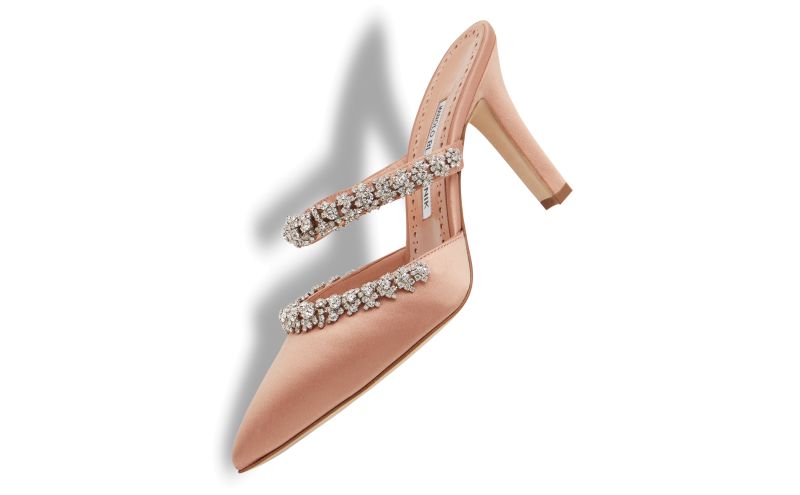 Designer Light Pink Satin Crystal Embellished Mules 