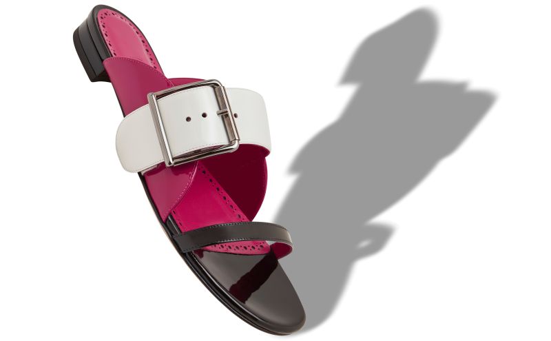 Tarkuspla, Black and Pink Patent Leather Flat Sandals - US$1,250.00 