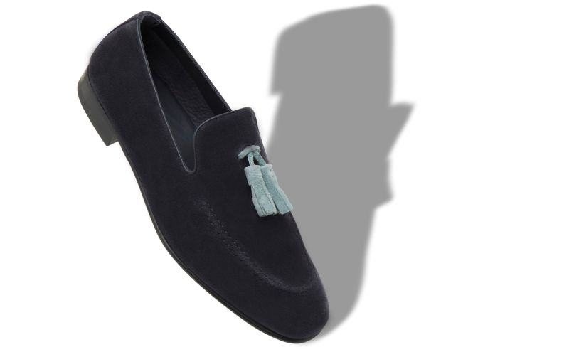 Designer Navy Blue Suede Tassel Detail Loafers