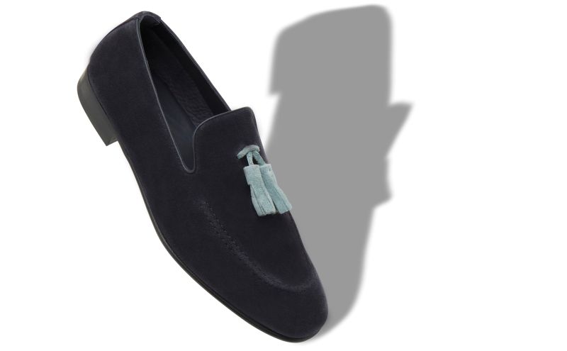 Chester, Navy Blue Suede Tassel Detail Loafers - £675.00 