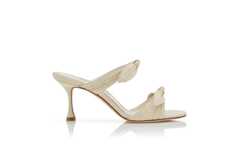 Side view of Lollo, Cream Nappa Leather Bow Detail Mules - US$945.00