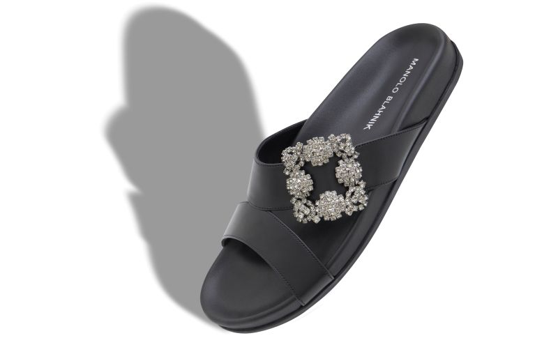 Chilanghi, Black Calf Leather Jewel Buckle Flat Mules - £925.00