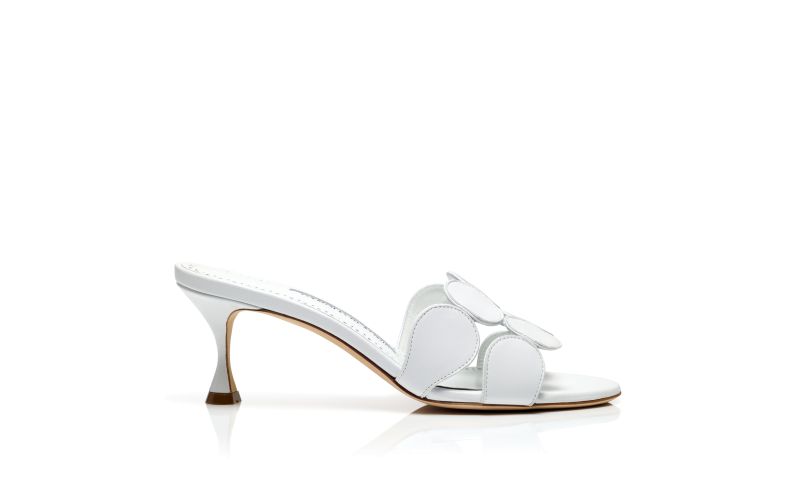 Side view of Designer White Nappa Leather Mules