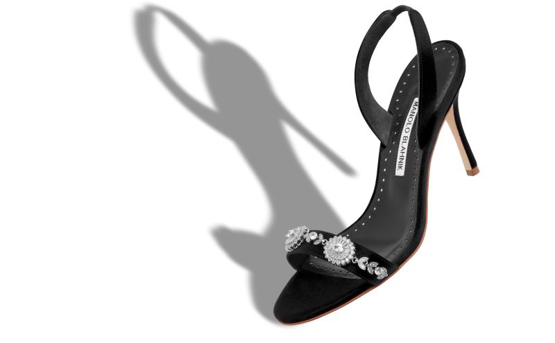 Lamisan, Black Satin Embellished Slingback Sandals - US$657.00